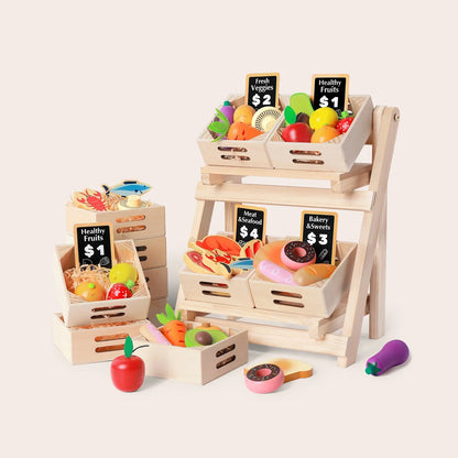 Tiny Land® Play Kitchen Accessories – Wooden Play Food for Play Kitchen: Pretend Cooking Set for Kids